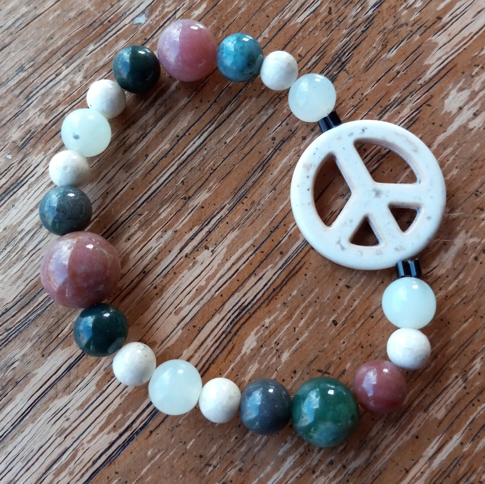 Handmade Crystal Beaded Peace Sign Bracelet
